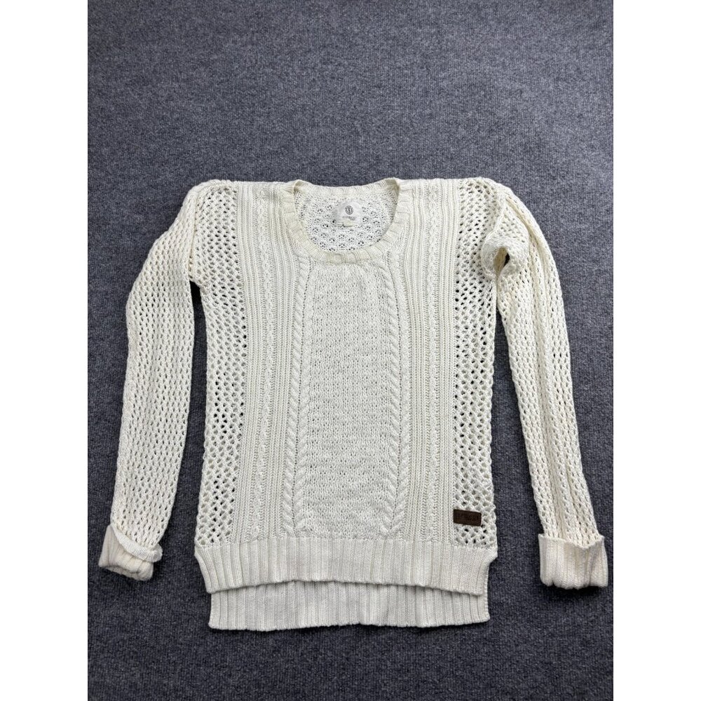 Element Eden Sweater Womens Small Ivory Cable Knit Open Crochet‎ Pullover Boho